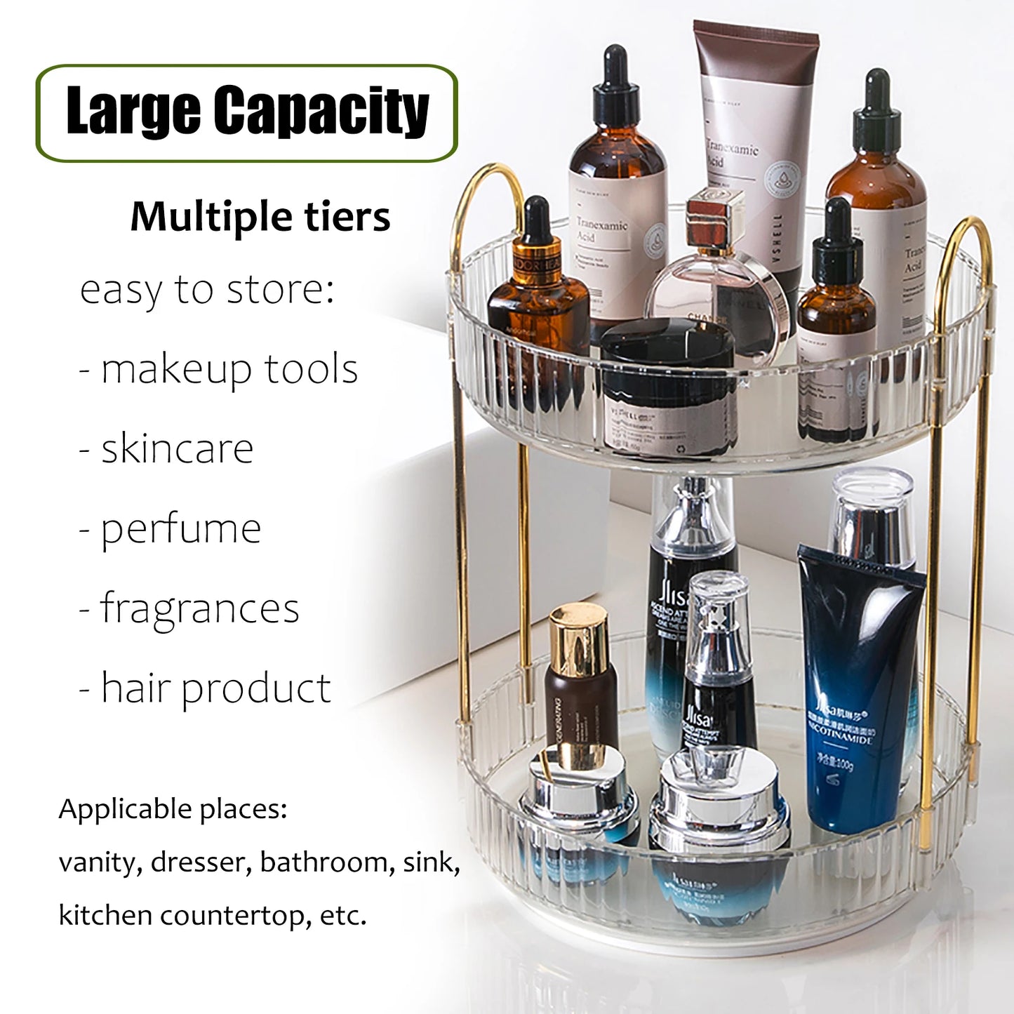 Rotating Makeup Organizer Vanity 360 Spin High Capacity