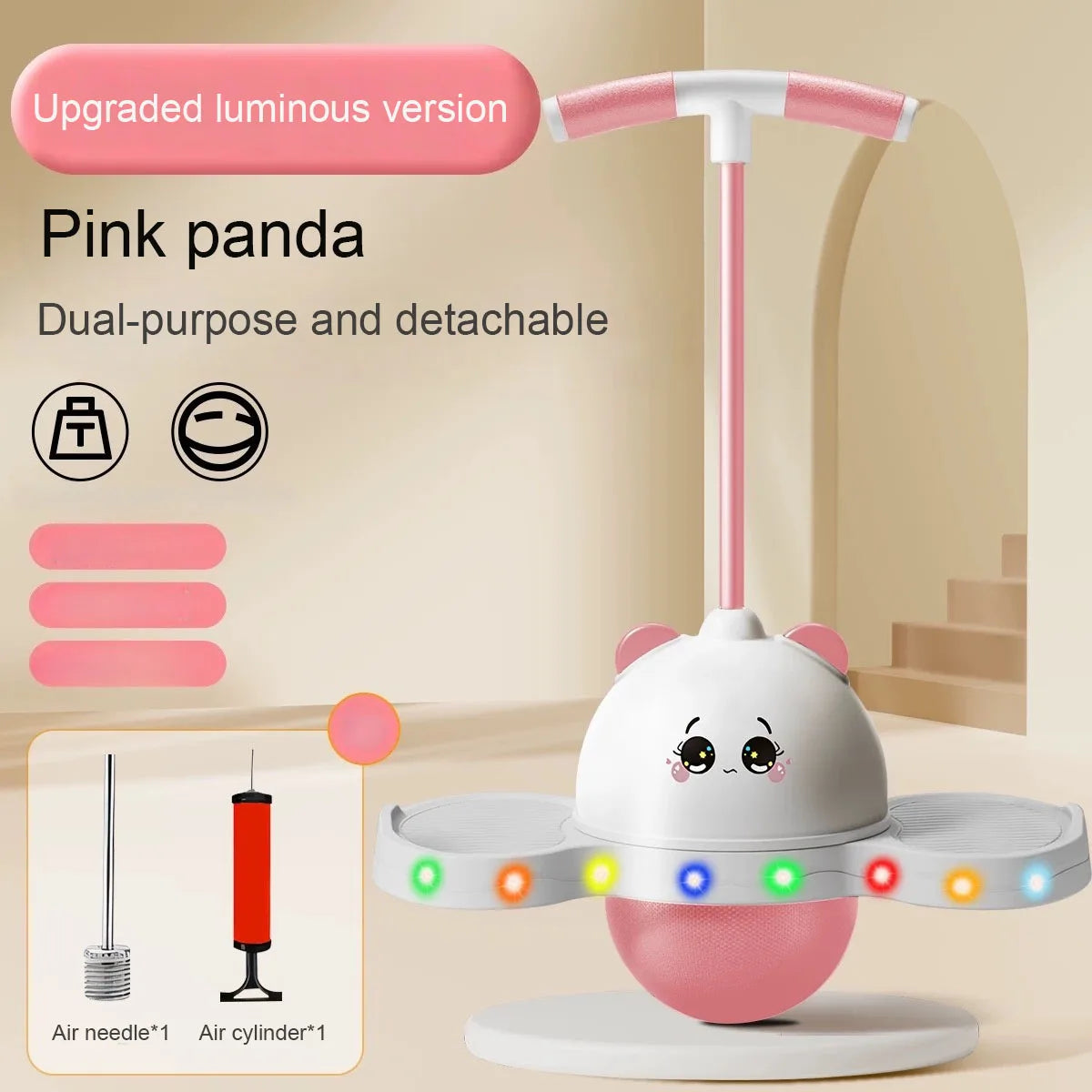 LED illuminated bouncing ball - a fun balance and coordination toy suitable for both children and adults. Pink/black plastic bou