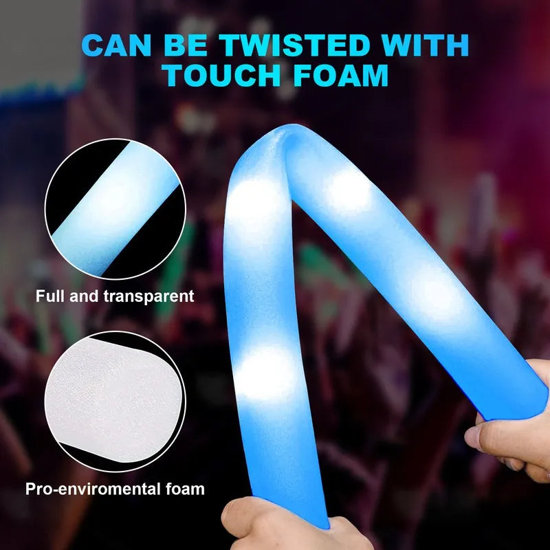 102Pcs LED Colorful Glow Cheer Tube Stick Camping Glow Sticks Dark Light Party Bulk Decoration Wedding Sticks Foam Supplies