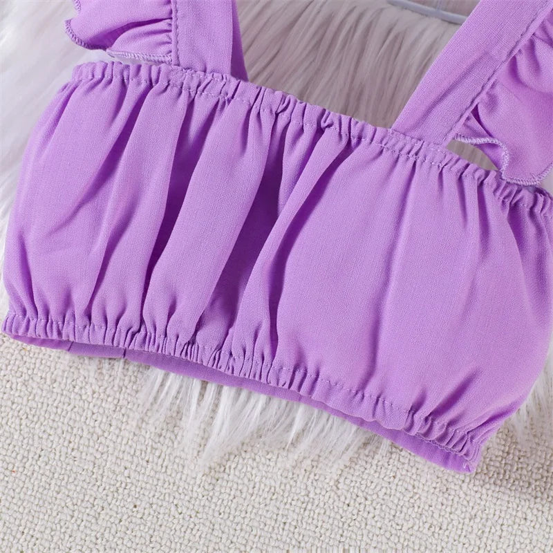 Adorable Baby Girl Summer Ensemble Flutter Sleeve Square Neck Top with 3D Floral Detailing and Matching A-Line Skirt - 2 Piece