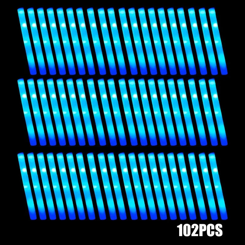 102Pcs LED Colorful Glow Cheer Tube Stick Camping Glow Sticks Dark Light Party Bulk Decoration Wedding Sticks Foam Supplies