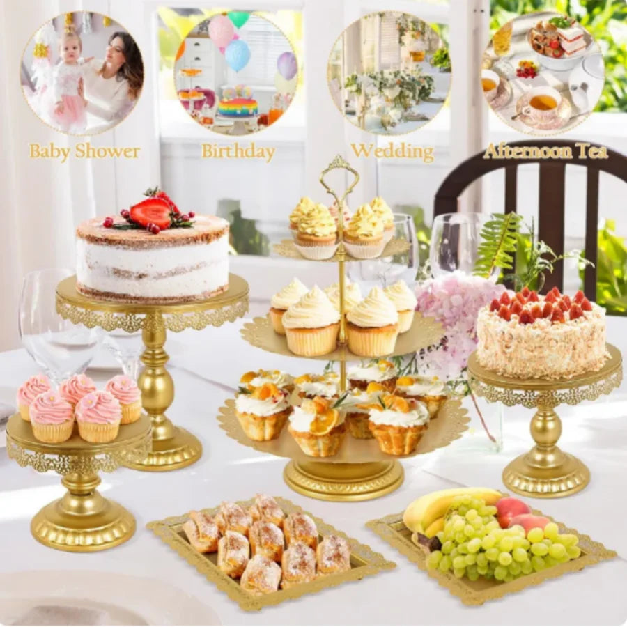 6 Pcs Gold Metal Cake Holder Set,Circular Cupcake Holder,Christmas Decoration Dessert Table,Donut plate，Wedding, Birthdayparty