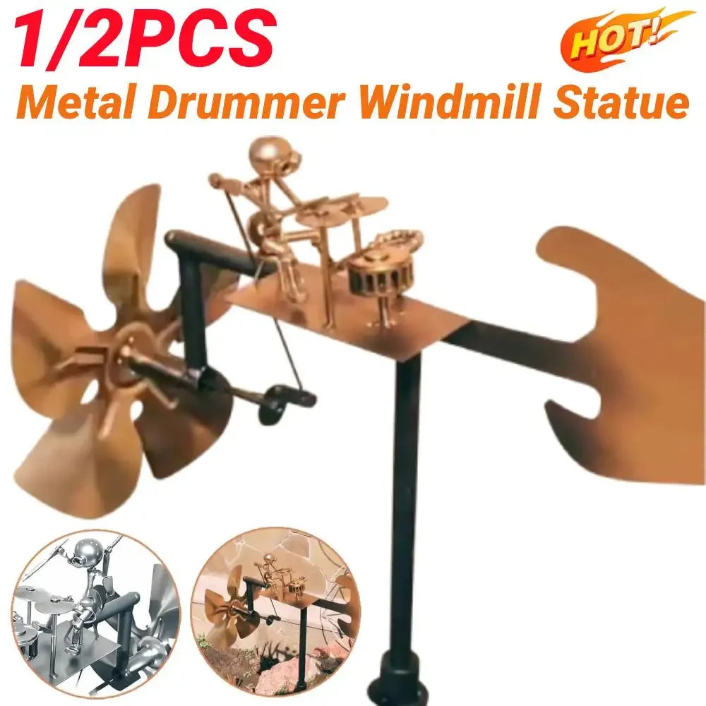 Metal Wind Spinner Metal Drummer Windmill Statue Figurines Garden Decorative Wind Power Rock Art Statue for Yard Patio Lawn