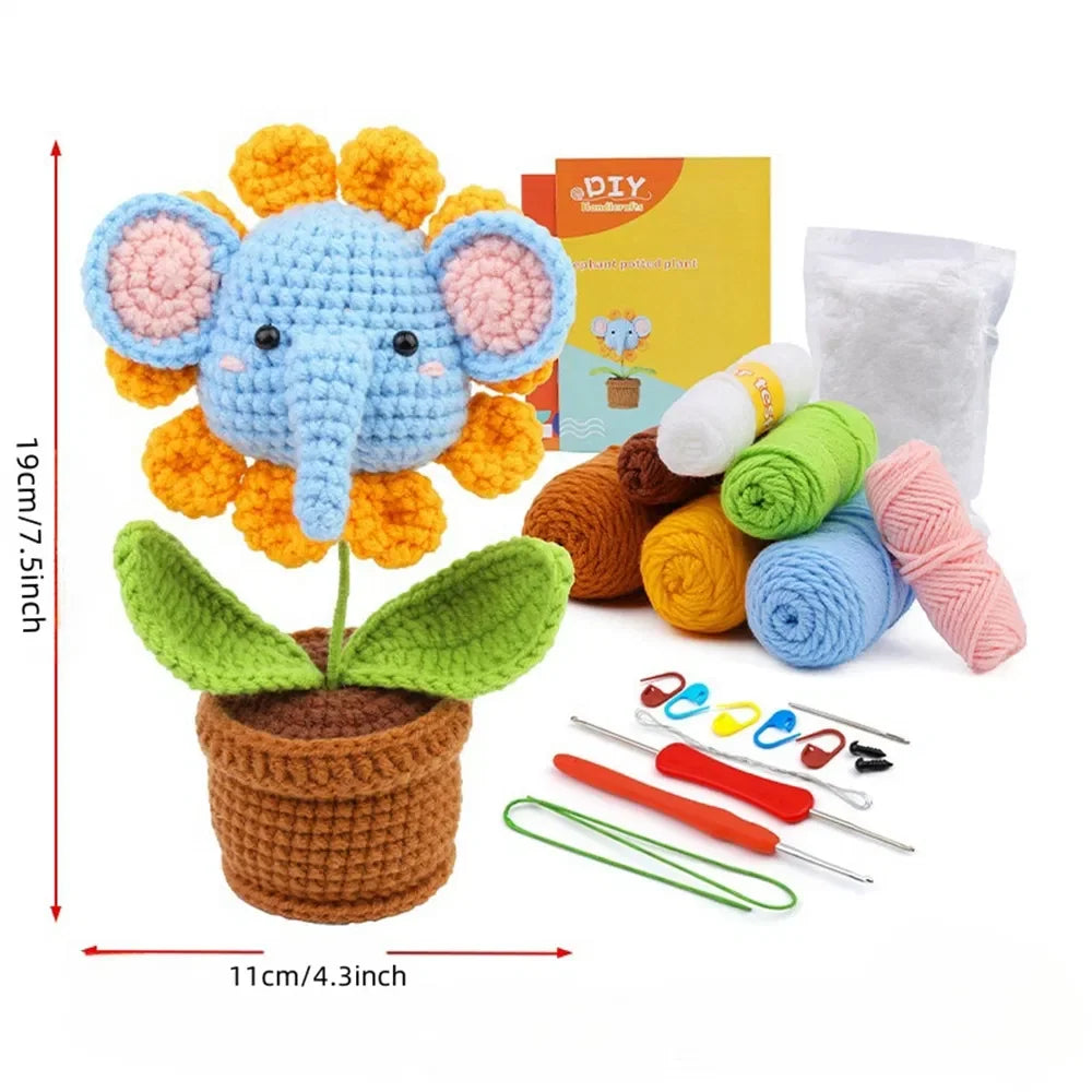 DIY Elephant Ornament Knitting Material Set Crochet Kit Included Yarn and Hook for Handmade Craft
