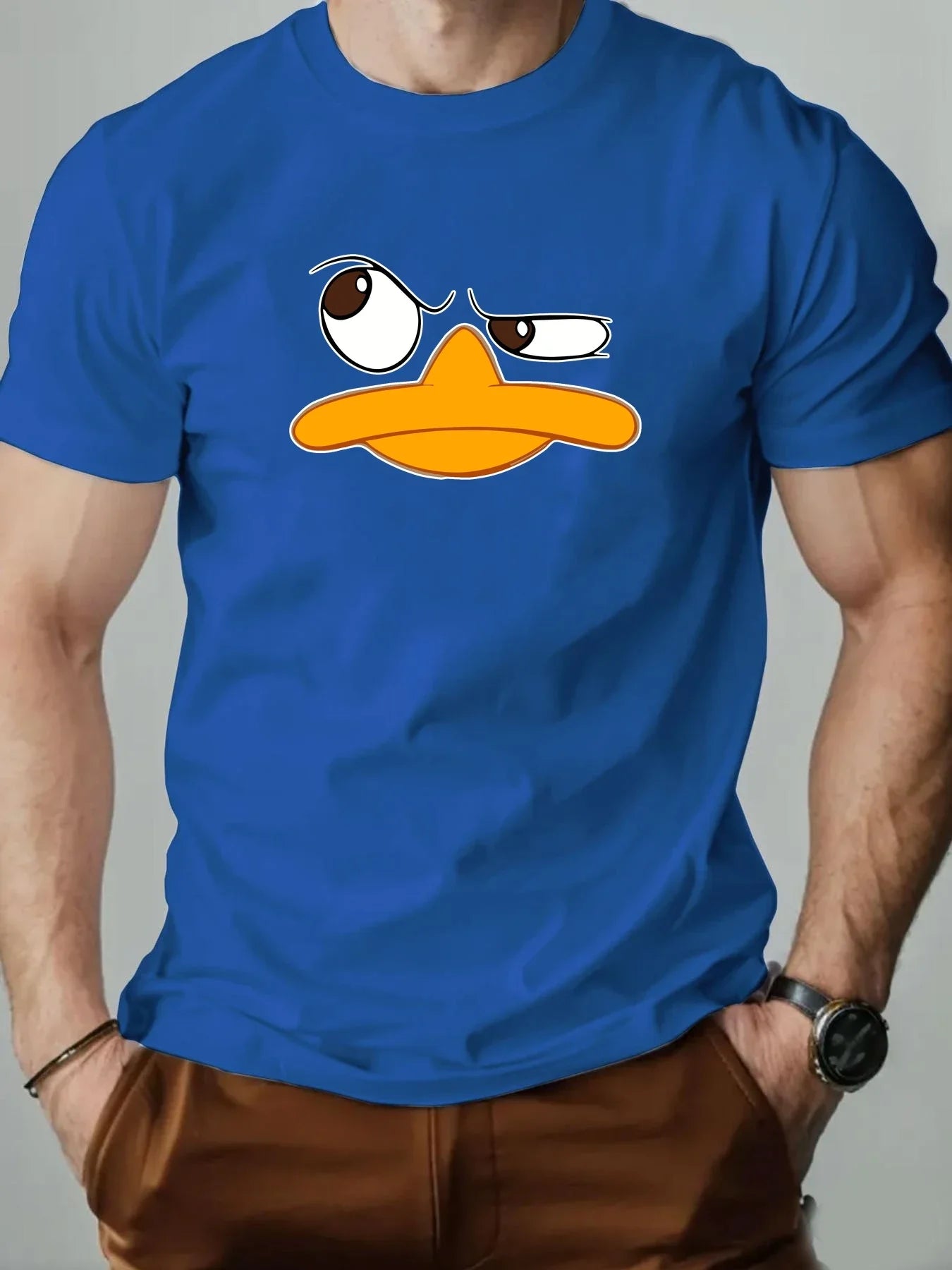 Men's T-Shirt 100% Cotton Funny Duck Cartoon Pattern Print Summer Round Neck Breathable Casual Short Sleeve Fashion T Shirt