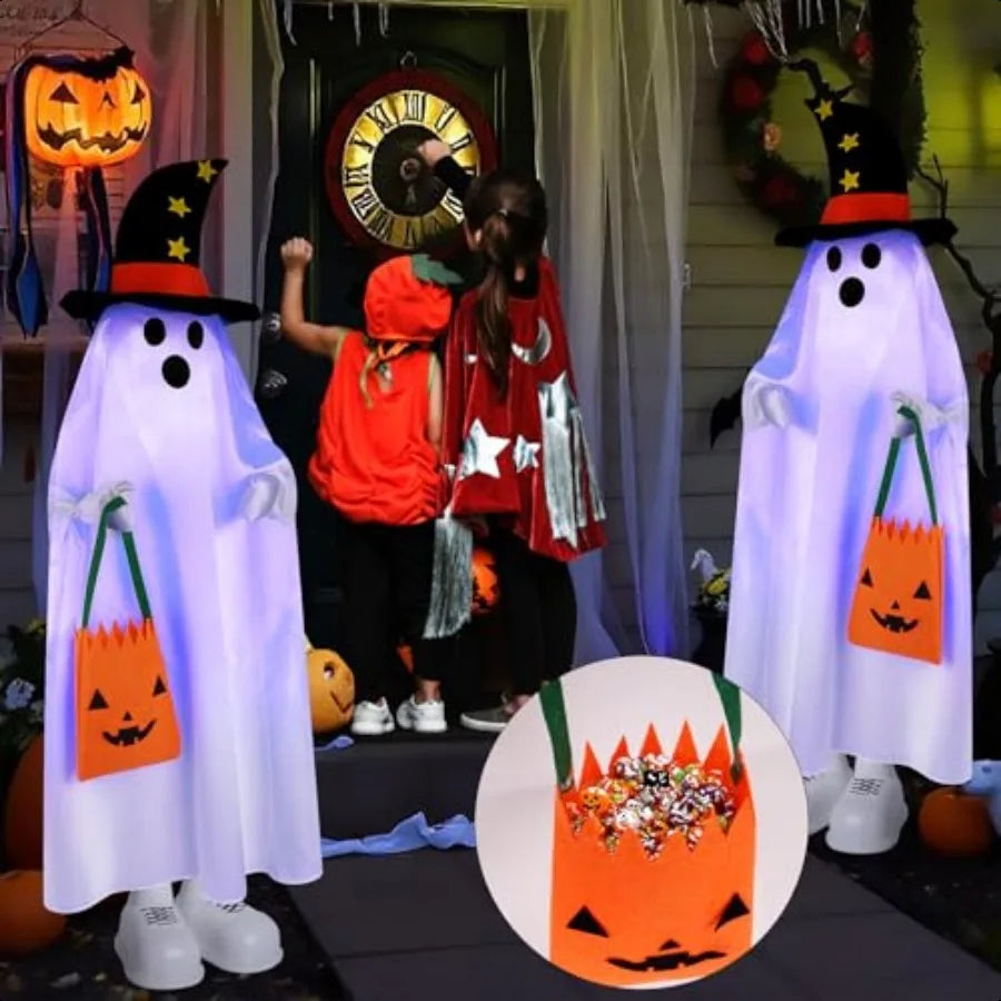 Halloween Decorations Light Up Ghost 40 Inch Trick or Treat Jack O Lantern Candy Pocket Porch Outdoor Decoration Halloween Deco