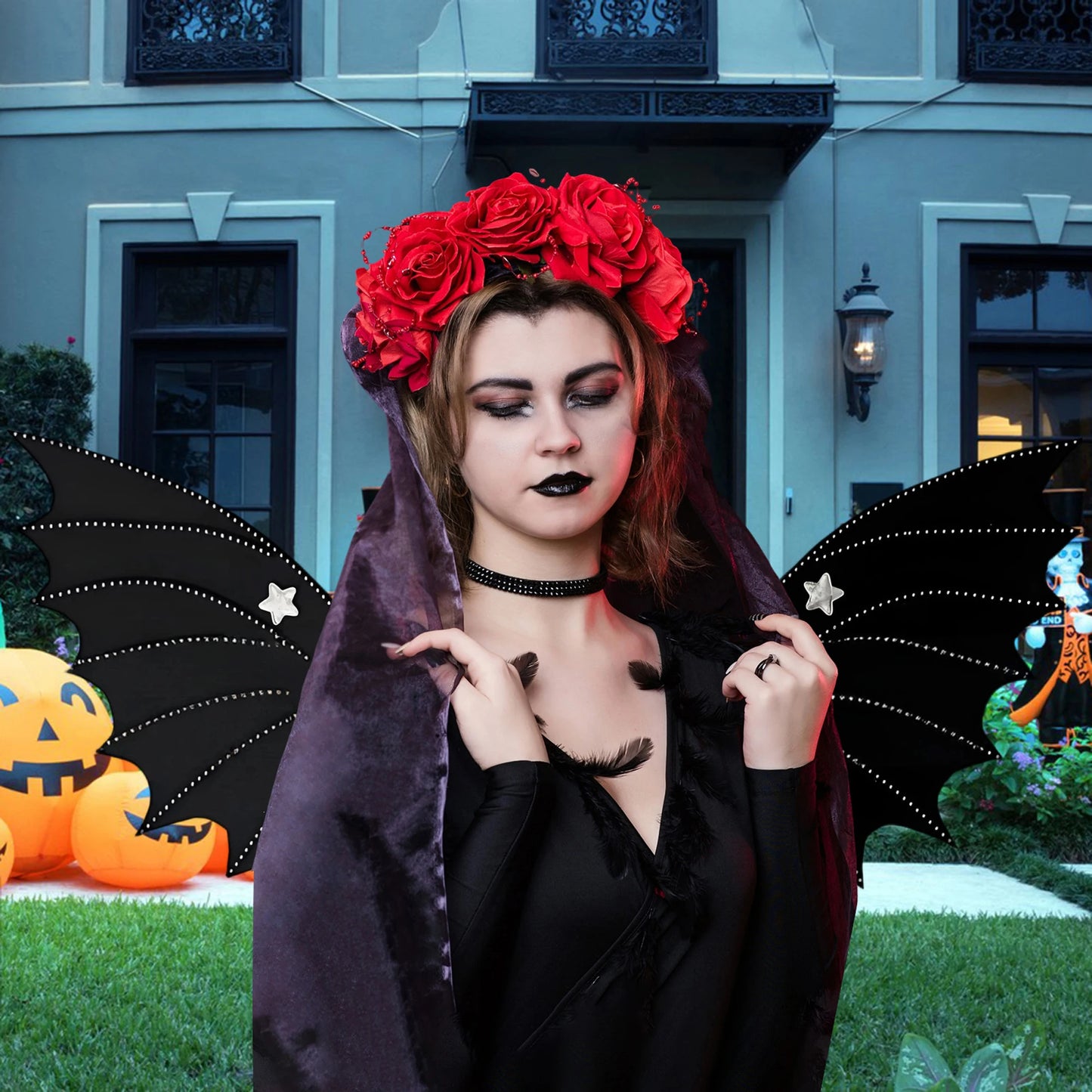 Halloween Gothic Black Bat Wing Star Decor Devil Wings Costume Accessories for Adults Unisex Halloween Party