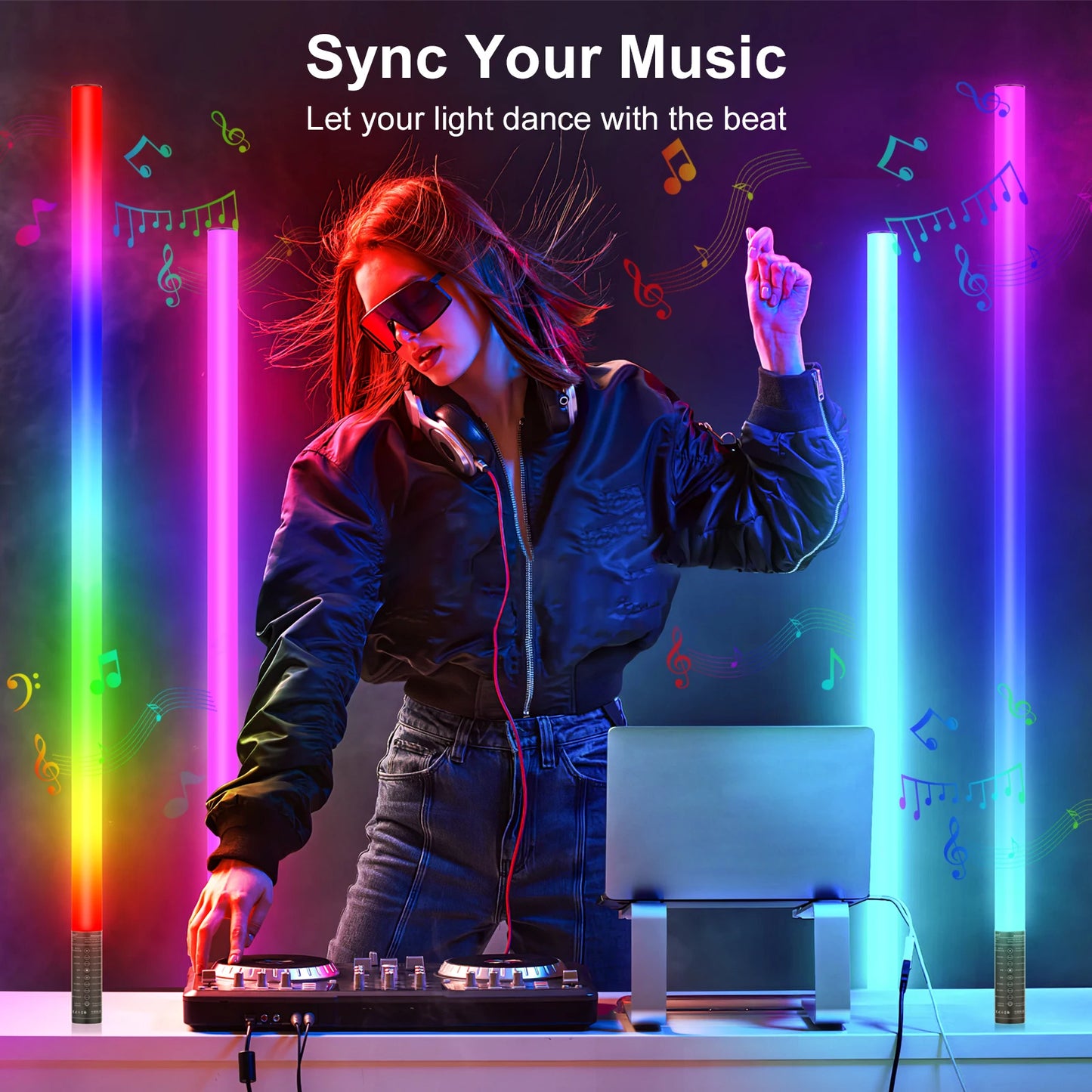 LUXCEO 2-pack 4ft RGB LED Light Tripod Set DJ Lighting Stick Bluetooth APP Control Atmosphere Lamp for Dance Club/Party/Wedding