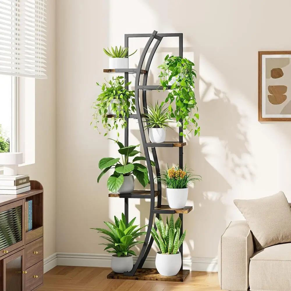 IRONCK Indoor Plant Stand with Grow Light 2 Set - 62" Tall Corner Shelf, 7 Tier S-Shape Plant Display Shelves  for Home & Office