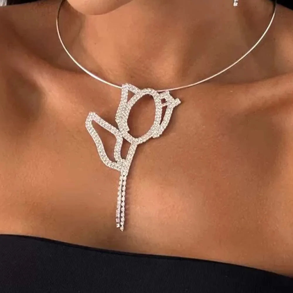 Stonefans Flower Bride Jewellery Set Accessories Wedding Rhinestone Festivals Personalized Earring and Necklace Woman Girls Gift