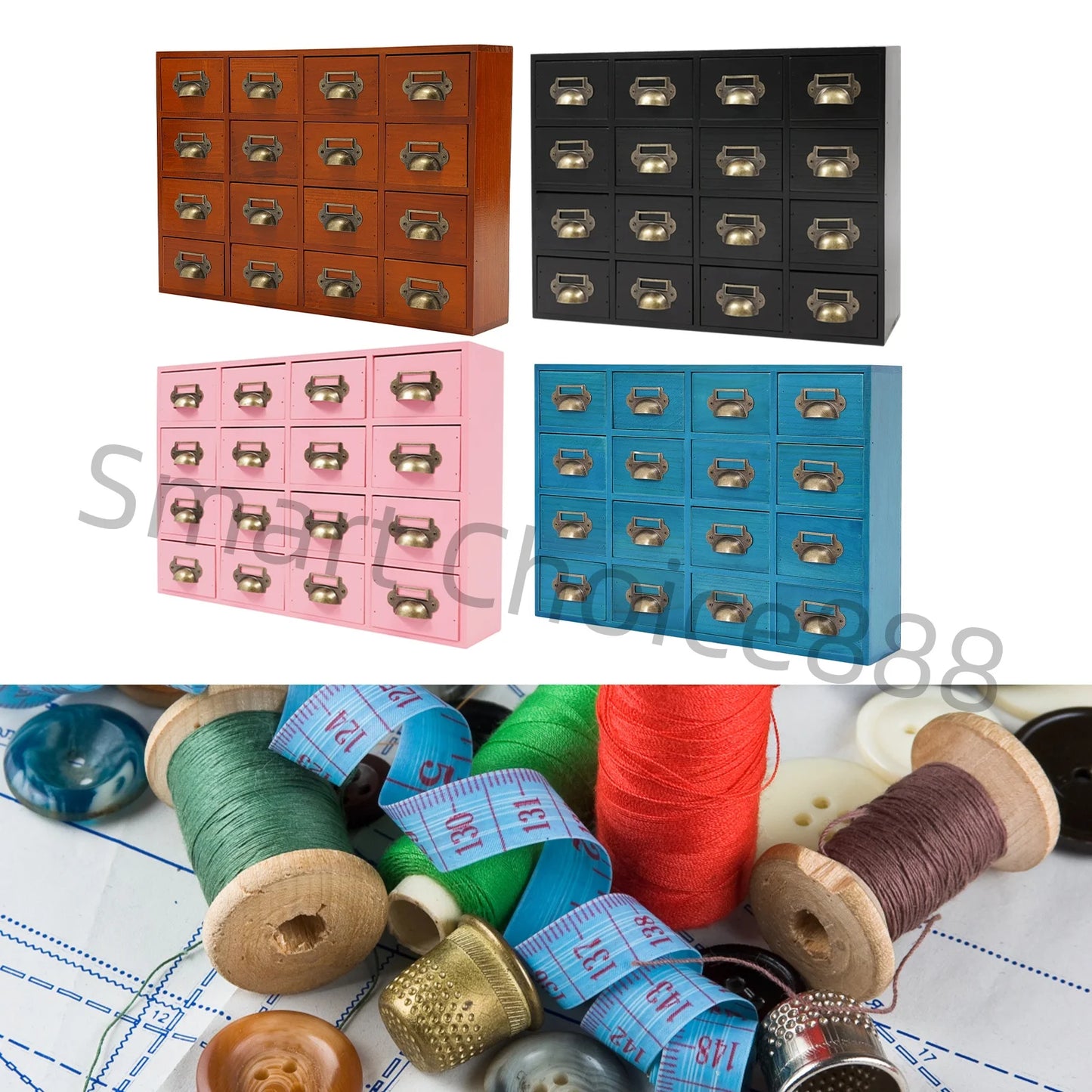 16 Drawers Apothecary Dustproof Mini Drawer Organizer Drawer Box Wood Organizer Craft Cabinet Brown/Black/Pink/Blue