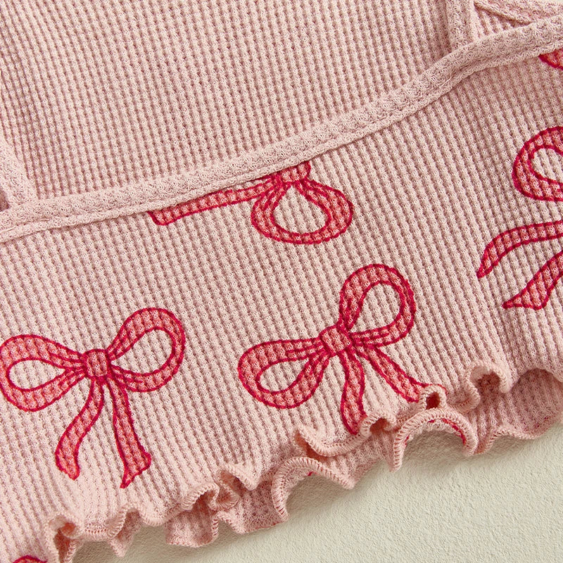 Girls Summer Outfits Adorable Bowknot Print Tie-Up Spaghetti Strap Sleeveless Tank Top with Flare Pants - 2 Piece Clothing Set