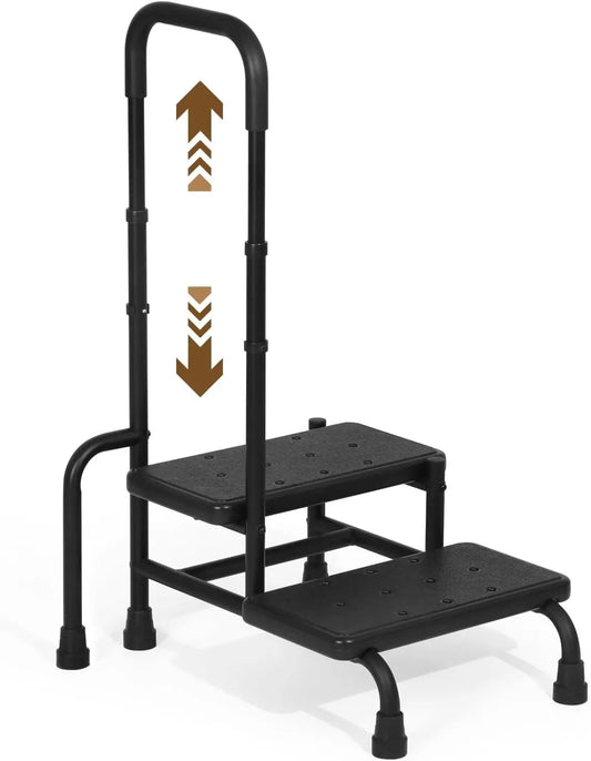Step Stool with Handle, Medical 2 Step Stool for Elderly with Adjustable Handrail and Reinforced Leg 350LBS