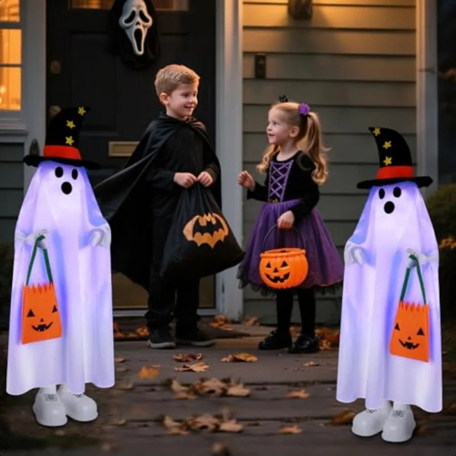 Halloween Decorations Light Up Ghost 40 Inch Trick or Treat Jack O Lantern Candy Pocket Porch Outdoor Decoration Halloween Deco