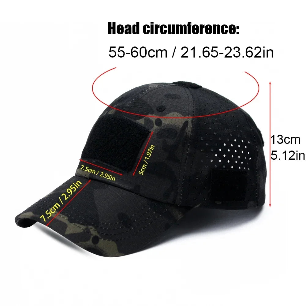Men Camouflage Baseball Cap Breathable Sunscreen Hat for Outdoor Sports Hiking Fishing Sun Hat with Velcro Can Hang Sunglasses