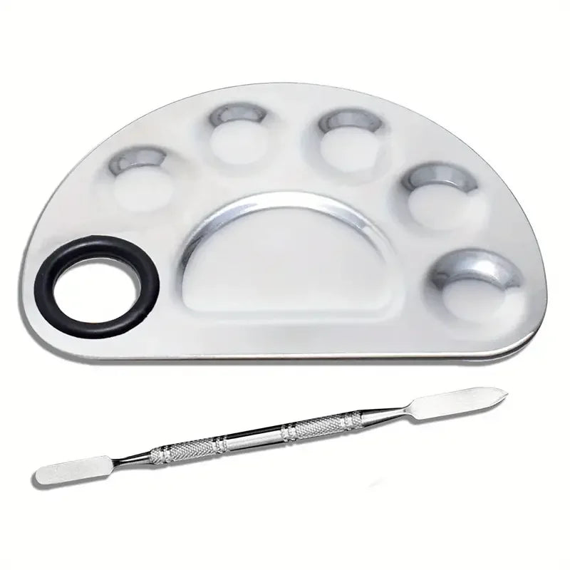 Stainless Steel Makeup Mixer Nail Art Polish Mixing Plate Foundation Eyeshadow Mixer Palette with Spatula Rod Beauty Tools Stain