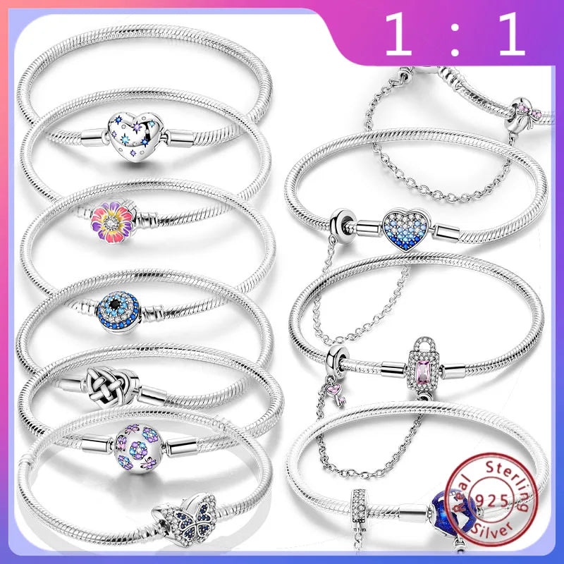 Pulsera Original de Plata de Ley 925 para Mujer – Diseño Corazón y Mariposa, Compatible con Pulsera Original