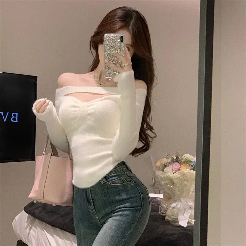 2025 Spring Elegant Pullover Women Casual Solid Korean Style Long Sleeve Knitted Sweater Sweet Soft Sweater Female Y2K Crop Tops