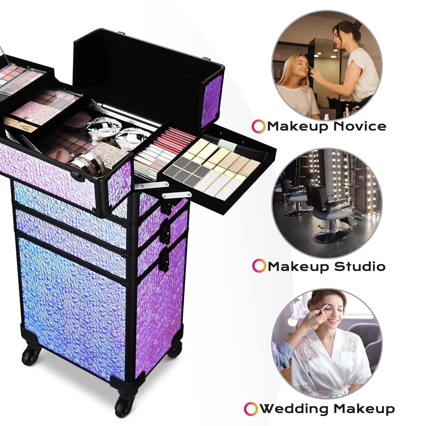 4in1 Rolling Makeup Case on wheels Nail Traveling Organizer box False Eyelash Storage for Nail Technician Beauty Salon