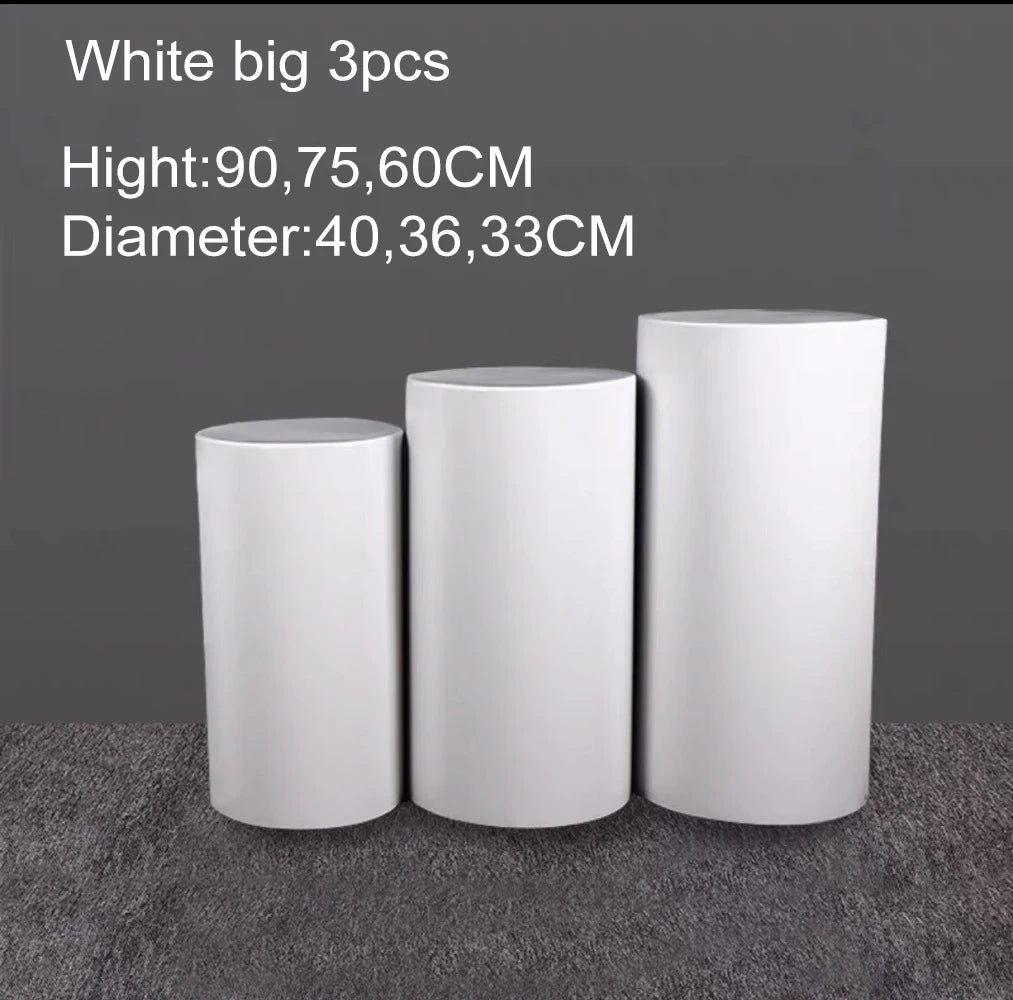 US Delivery 3/5pcs White Cylinder Table Pedestal Stand Decor Cake Plinths Pillars Backdrop for Party Wedding Decorations Holiday