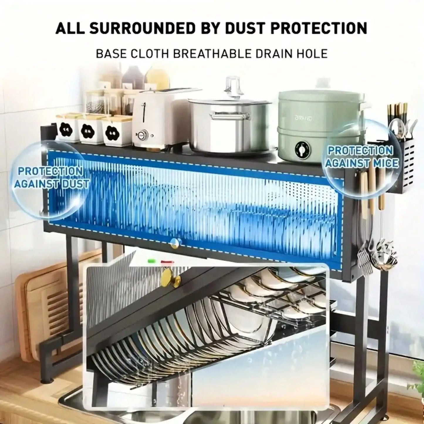 Double-Layer Kitchen Counter Dish Rack; Kitchen Counter Dish Drainer With Drip Tray; Metal Kitchen Dish Rack With Drip Tray