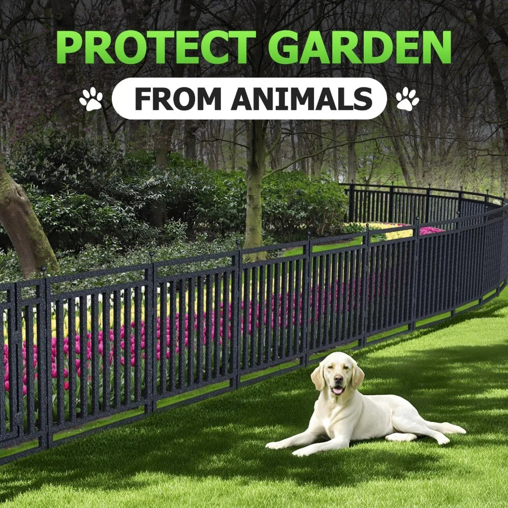 Decorative Garden Fence Metal Dog Fence Outdoor for Yard, 36ft (L) × 40in (H), 14 Panels + 2 Gates, Rustproof Animal Barrier Fen