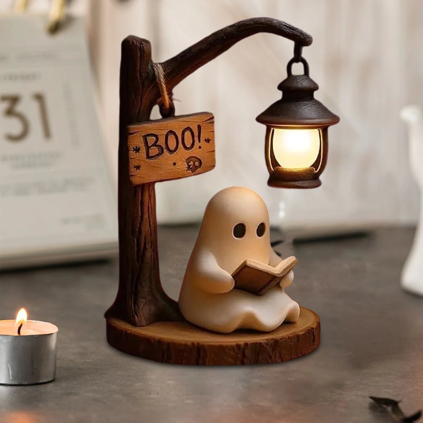 Cute Ghost Reading Desktop Ornaments Halloween Resin Material Creative Decoration Festive Atmosphere Arrangement