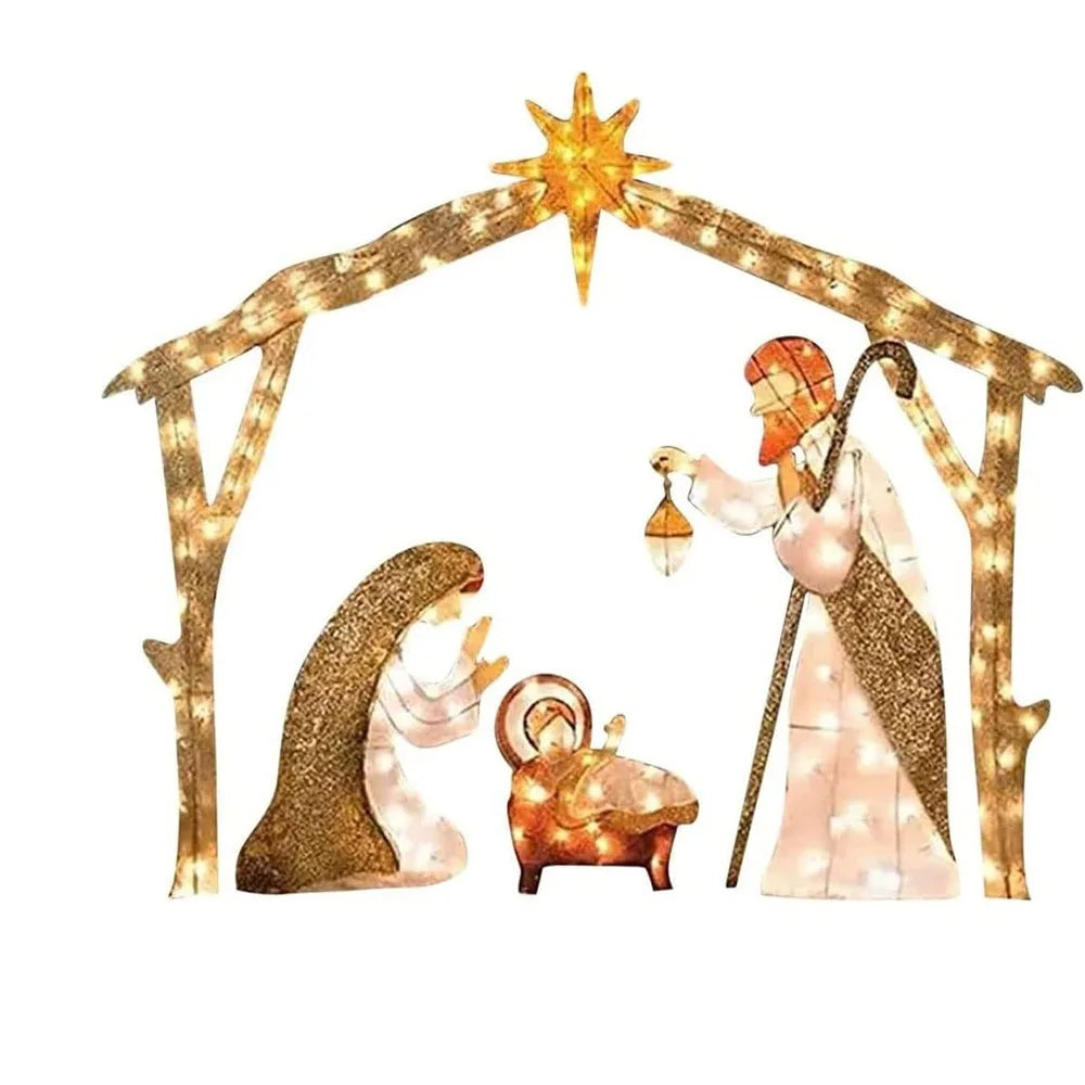 5.5FT Lighted Outdoor Nativity Scene - Waterproof LED Christmas Yard Decoration with Holy Family Manger Display