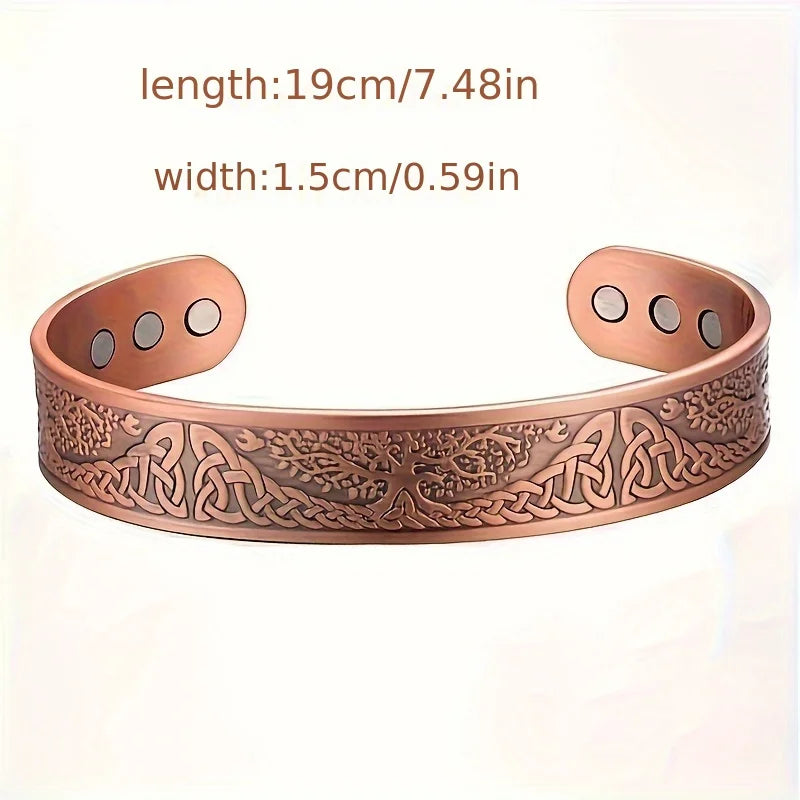1pc MEN WOMEN copper Bracelet, Life Of The Tree Carving Cuff Bangle With Magnets, Adjustable Size