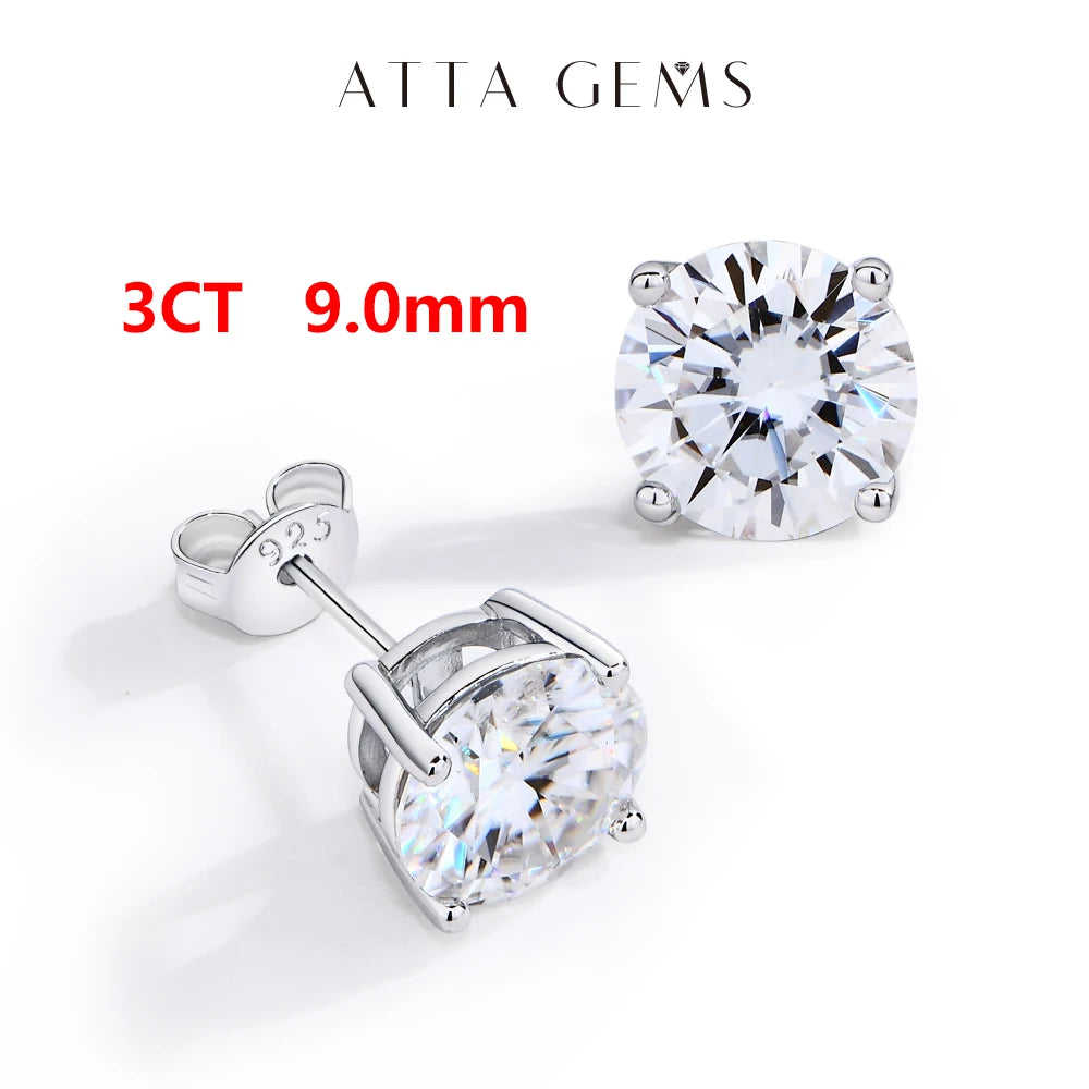 ATTAGEMS D VVS1 Moissanite Four Claw Earrings For Women Man S925 Sterling Silver Sparkling Wedding Jewelry Shipping from the USA