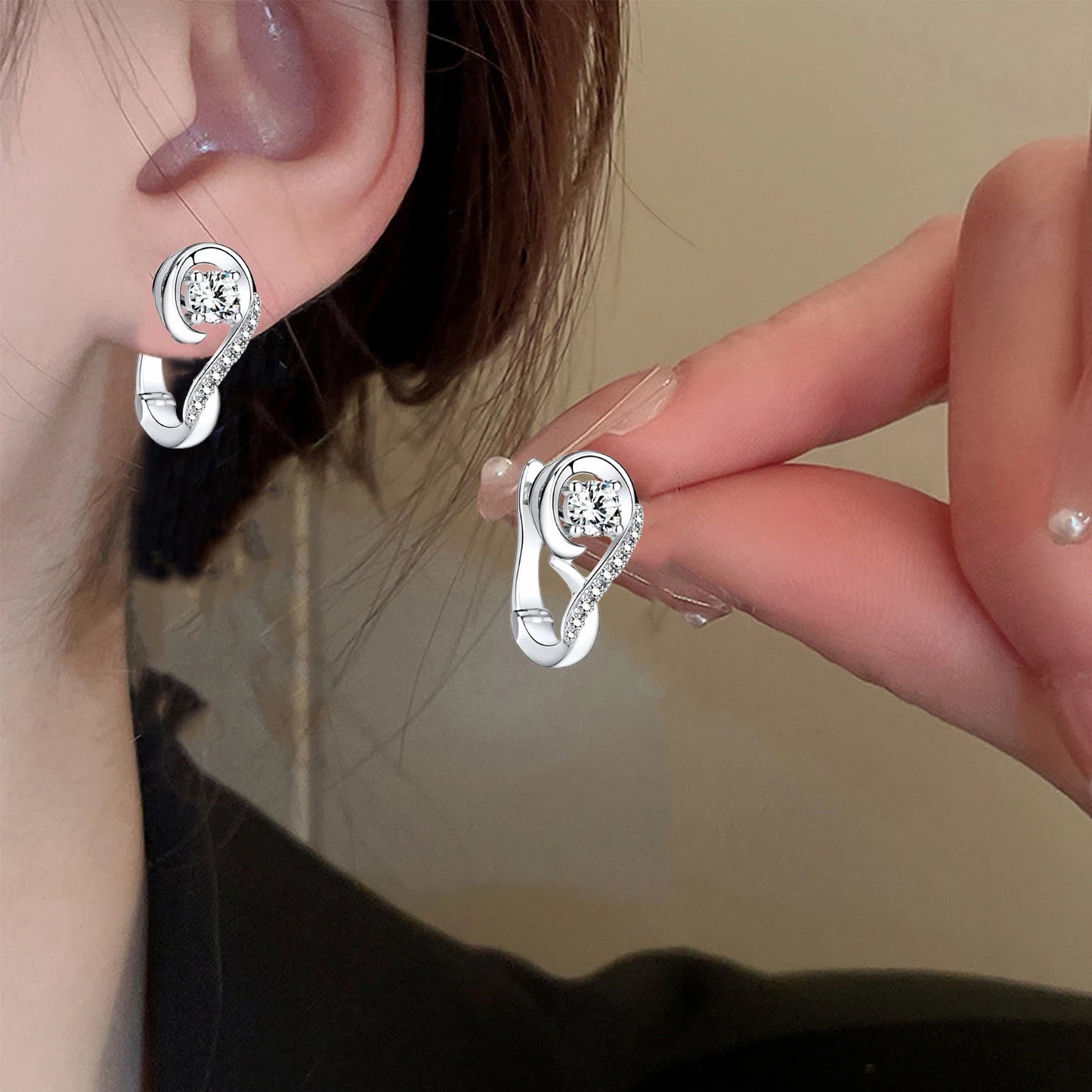 New 925 Sterling Silver Luxury Crystal Zircon Earrings Charms for Woman Cute Engagement Wedding Jewelry Gift