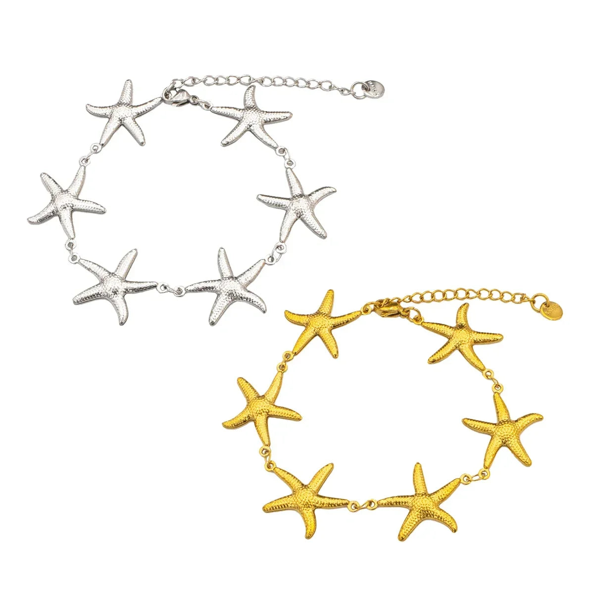 2025 New Gold Color Stainless Steel Starfish Bracelet for Women - Cute Adjustable Jewelry, Hypoallergenic Gift for Girls