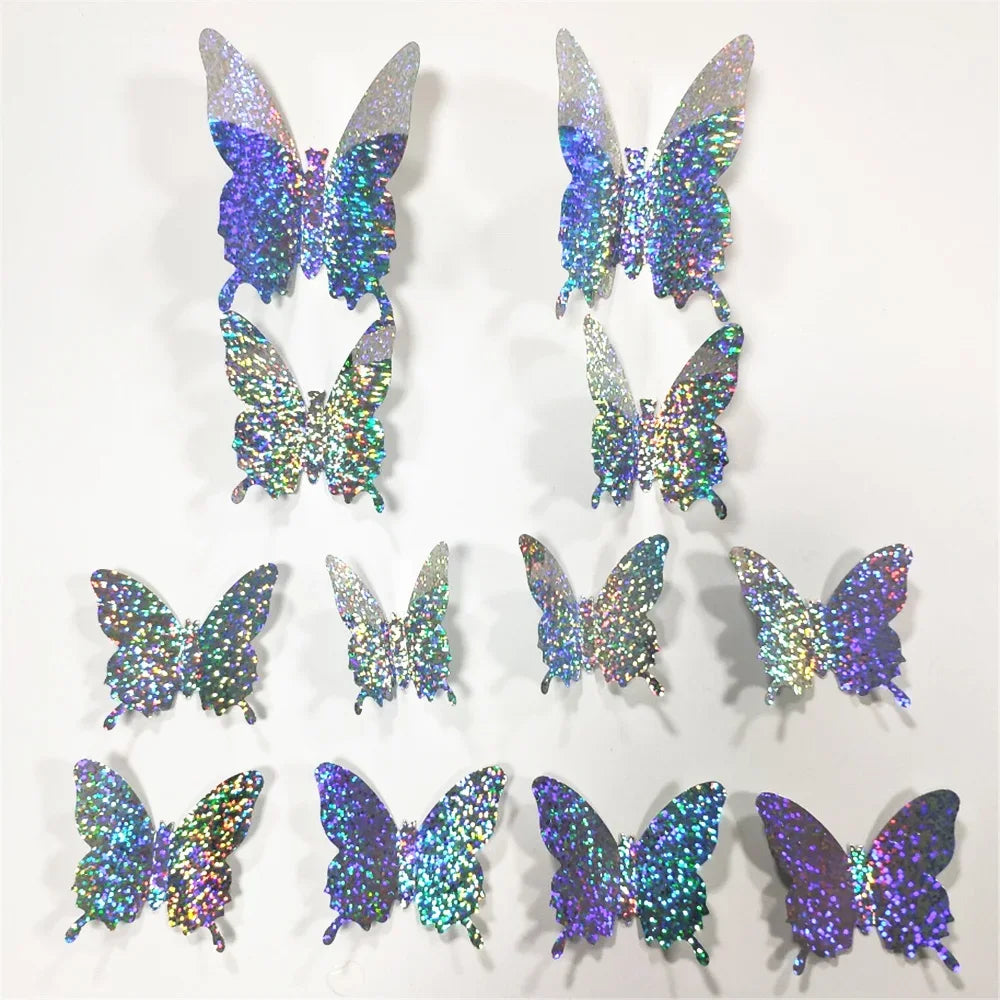 12 Pcs/Set Glitter Butterfly 3D Wall Sticker Kids Room Home Decoration Living Room Butterflies Wedding Decor Art Decals Stickers