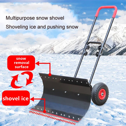 Manual Snow Shovel With Wheels Large Metal Sleigh Shovel Snow Plow Vehicle Snow Removal Artifact Machine Clean Road Surface Tool