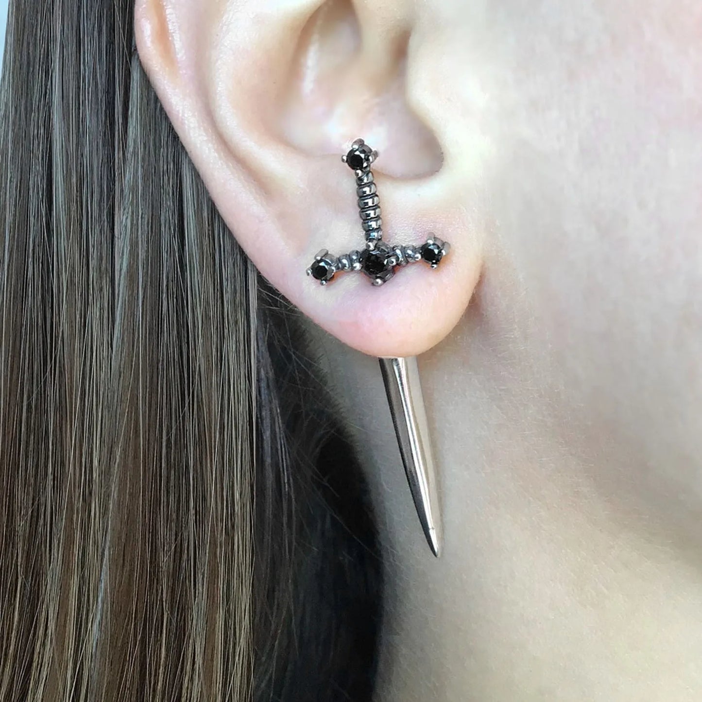 Fashion Punk Gold Color Cross Stud Earrings Hip Hop White Litter Rhimestone Jewelry Piercing Studs for Women Men Ear Accessories