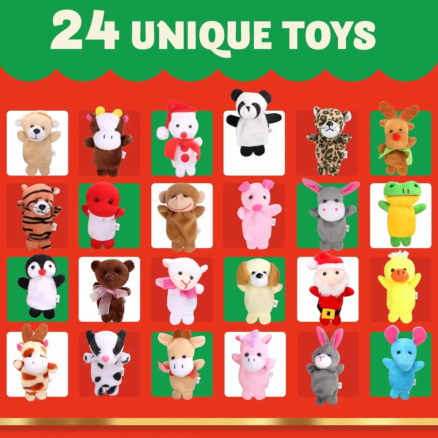 JOYFY Christmas Advent Calendar 2025 with Finger Puppets 24 Days Christmas Countdown Toy for Girls Kids Xms Party Favors Gift