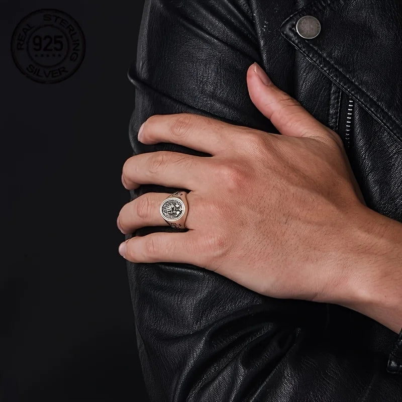 925 Sterling Silver Praying Hands Cross Rings for Men Vintage Punk Signet Believers Religious Ring Christian Jewelry