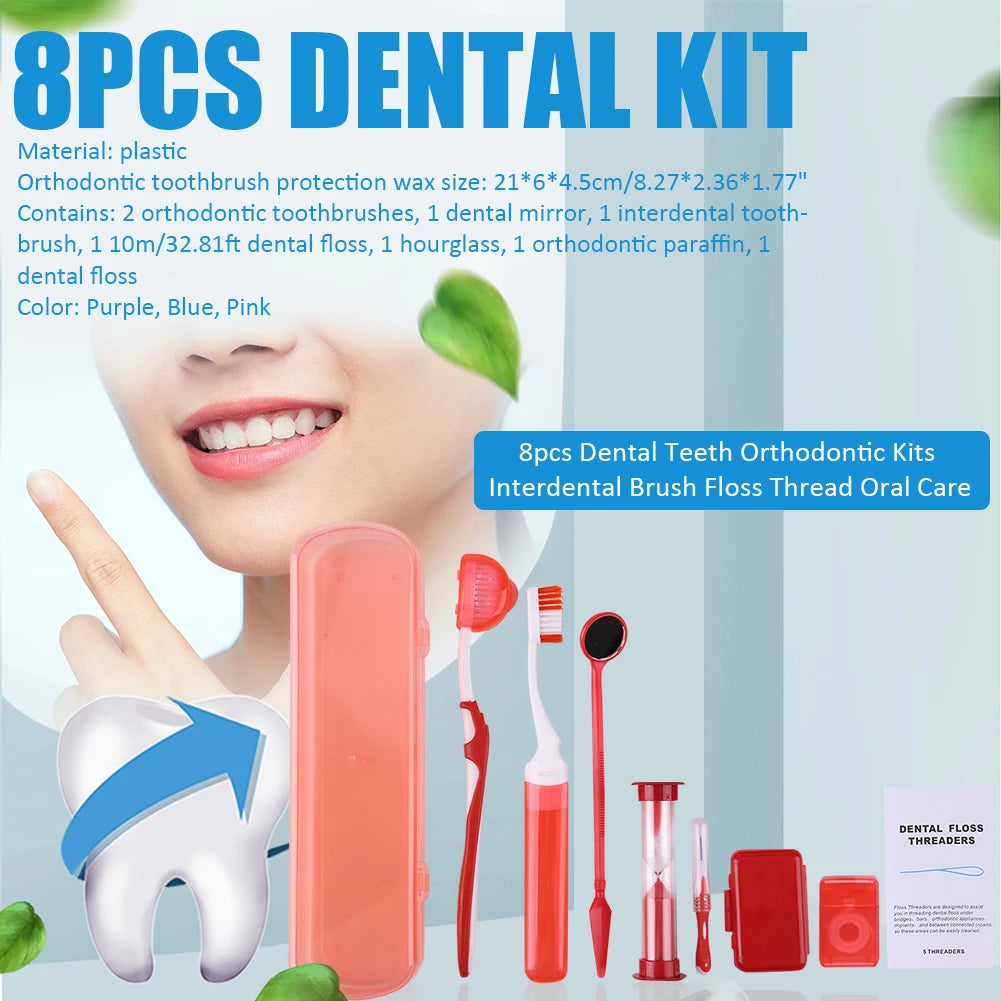 8pcs/set Oral Cleaning Care Dental Teeth Orthodontic Kits Whitening Tool Portable Outdoor Suit Interdental BrushOral Care