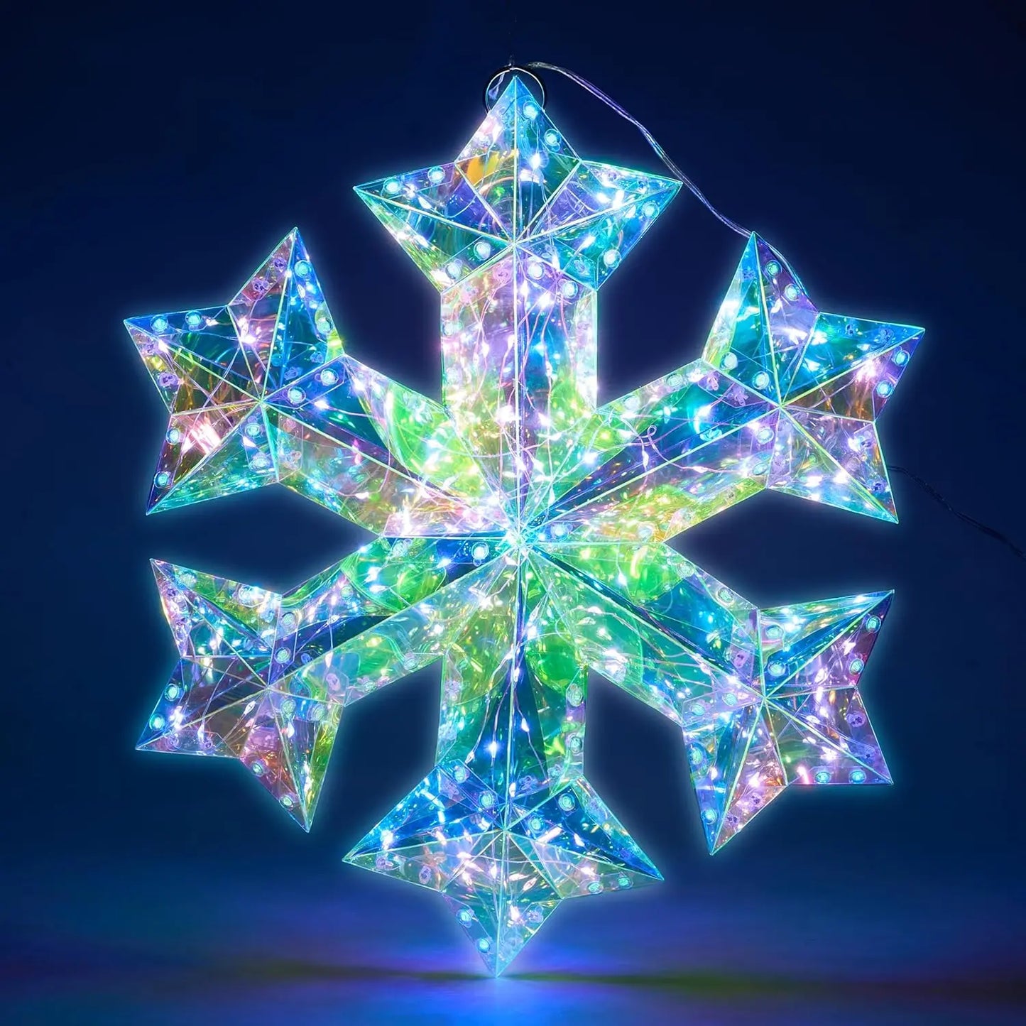 JOYFY 15 in Prismatic Iridescent Snowflake Light Prismatic Christmas Decor 100 LED Cool White Lights for Indoor Christmas Décor