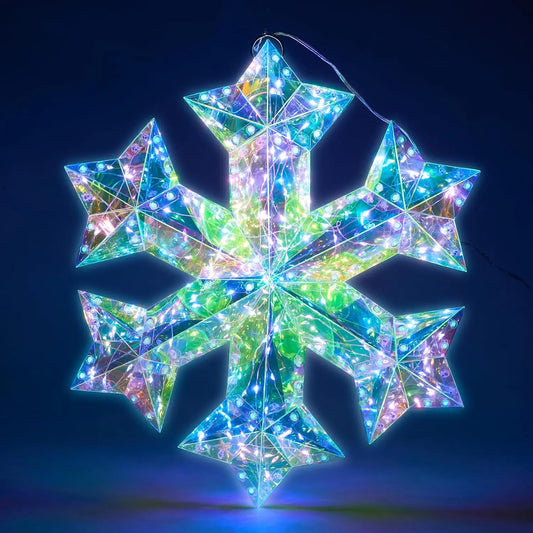 JOYFY 15 in Prismatic Iridescent Snowflake Light Prismatic Christmas Decor 100 LED Cool White Lights for Indoor Christmas Décor