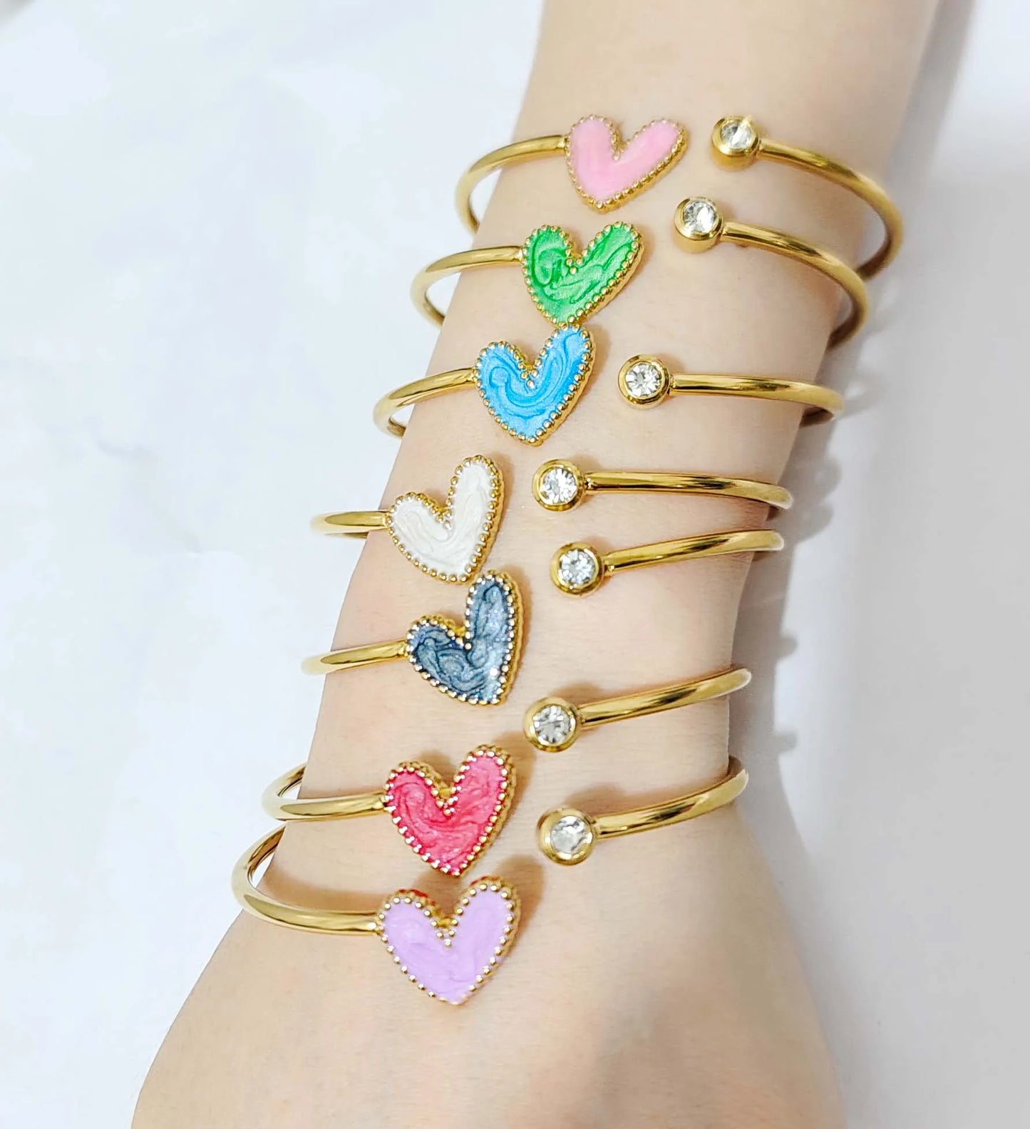 Stainless steel glaze drop bracelet set combination ins wind diamond female fashion Joker advanced hand jewelry.