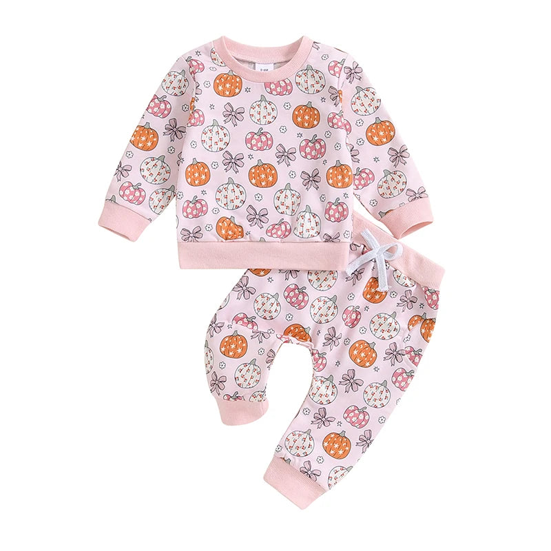 Adorable Infant Girls Halloween Costume Pumpkin Patterned Long Sleeve Top and Stretchy Pants Set Toddler Halloween Outfit Cute