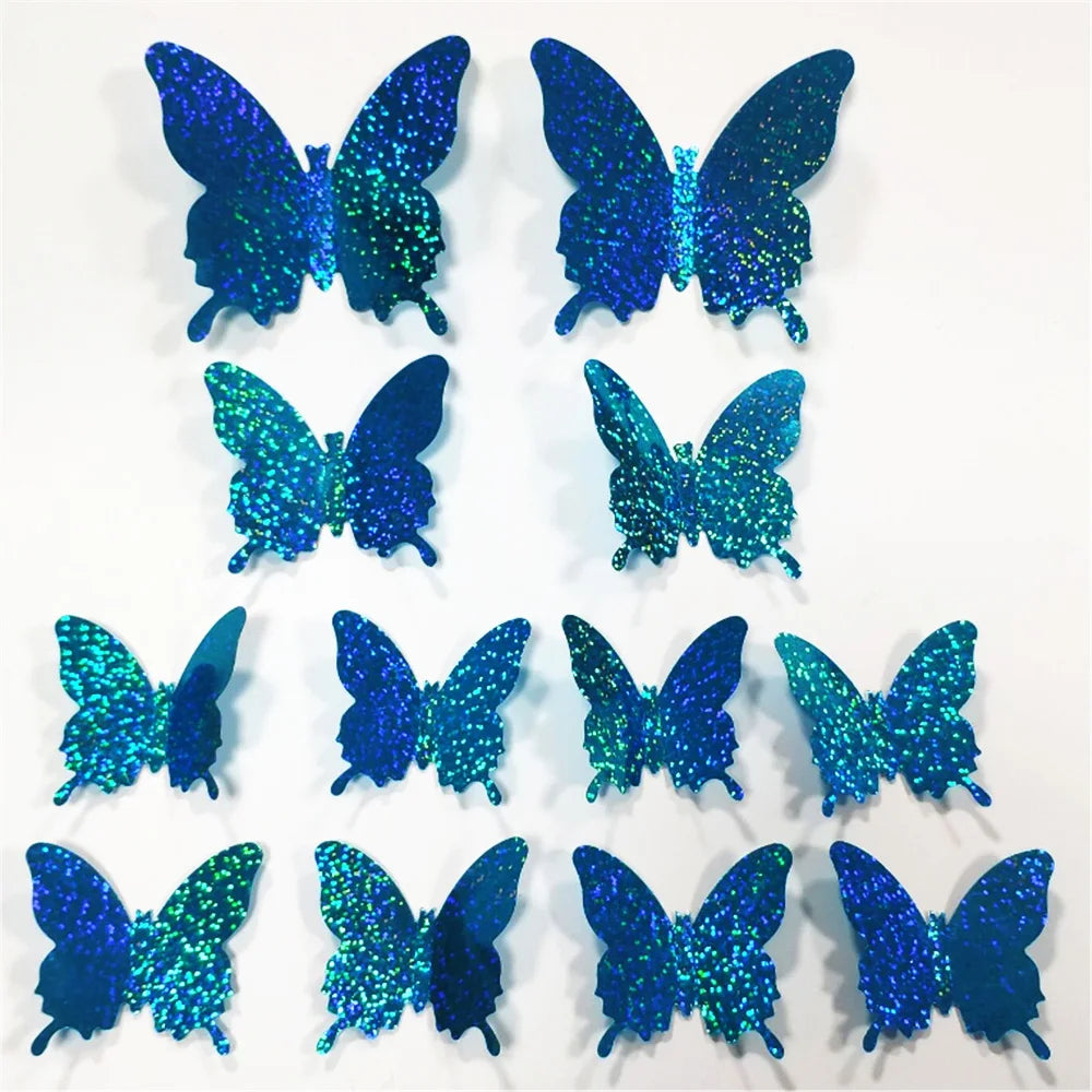 12 Pcs/Set Glitter Butterfly 3D Wall Sticker Kids Room Home Decoration Living Room Butterflies Wedding Decor Art Decals Stickers