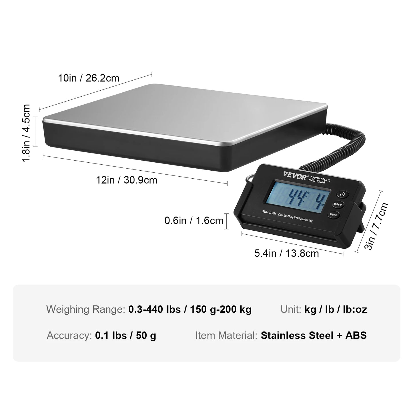 SucceBuy 440 Lbs Digital Shipping Scale Tare Function HD LCD