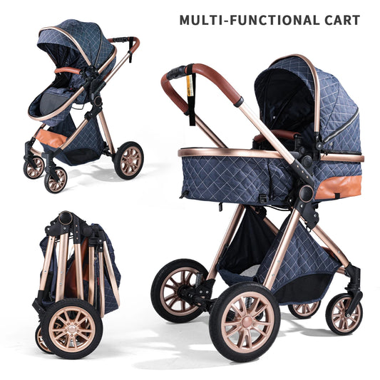 High landscape baby stroller, portable and foldable, a travel trolley that can be pushed in both directions