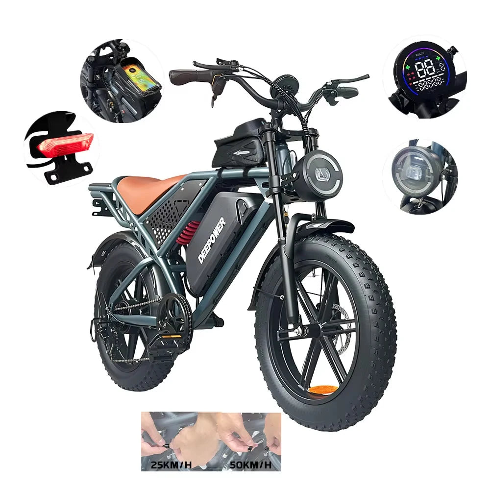 1000W 48V 60AH Adult Ebike Electric Bike Mountain Max 55KM/H Speed 20Inch Fat Tire Cycling Bicycle Electric Bicycle Off-road