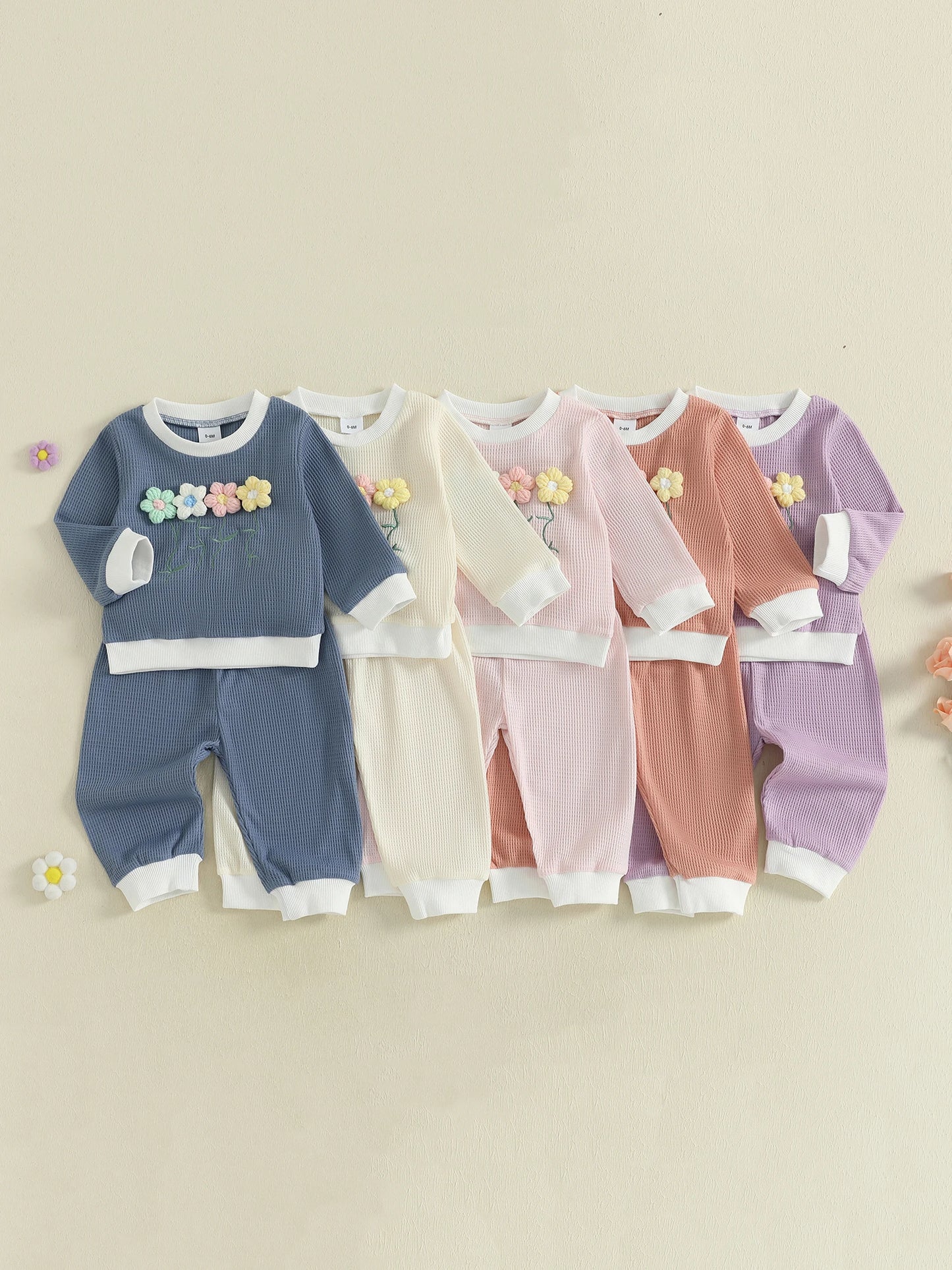 Toddler Girl Winter Outfits 3D Knit Flower Sweater Cozy Elastic Waist Leggings Set for Cold Weather Style