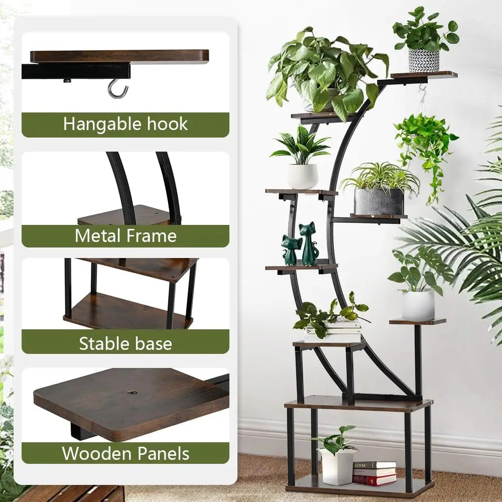 Black Plant Stand with Grow Light for Indoor Plants 9 Tiered Metal Plant Shelf  60" Black  Holder Display Rack for Home Balcony