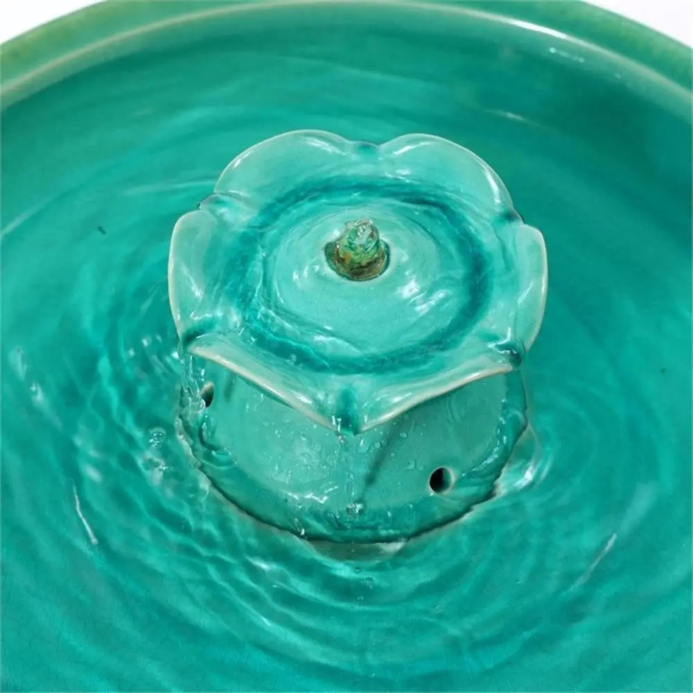 22 Inch Ceramic Bird Bath Fountain, Elegant Glazed Outdoor Water Feature with Lotus Design, Freestanding Waterfall