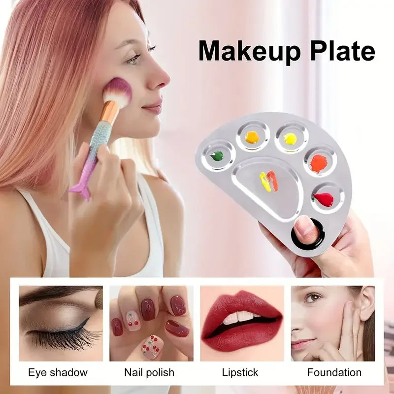 Stainless Steel Makeup Mixer Nail Art Polish Mixing Plate Foundation Eyeshadow Mixer Palette with Spatula Rod Beauty Tools Stain
